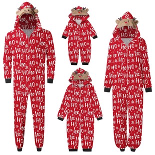 Christmas Family Clothing, Fashionable Hooded Christmas Printed Jumpsuit, Christmas Home Clothes, Jumpsuit, Family Clothing