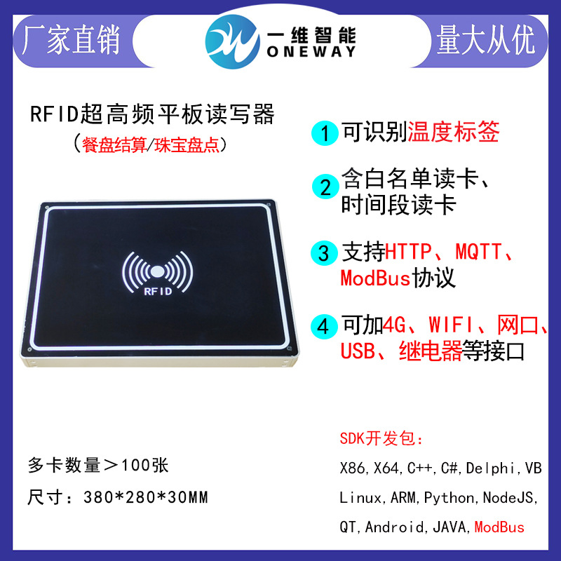 UHF超高频桌面读写器 RFID 桌面平板读卡器 一维智能 USB TCPIP