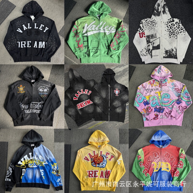 High-Quality European and American Cross-Border Valley Hoodie American-Style Rhinestone Hooded Zip-Up Sweatshirt Jacket and Sports Pants