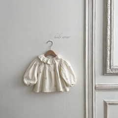 2024 Korean children's clothing spring baby lotus leaf lapel embroidered baby doll shirt baby girl spring and autumn shirt girl's shirt