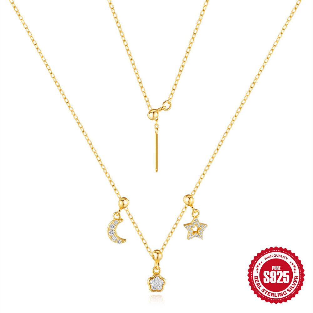 Lujo ligero transfronterizo s925 plata esterlina estilo ins flores exquisitas estrellas y elementos de luna temperamento ajustable collar de clavícula mujer