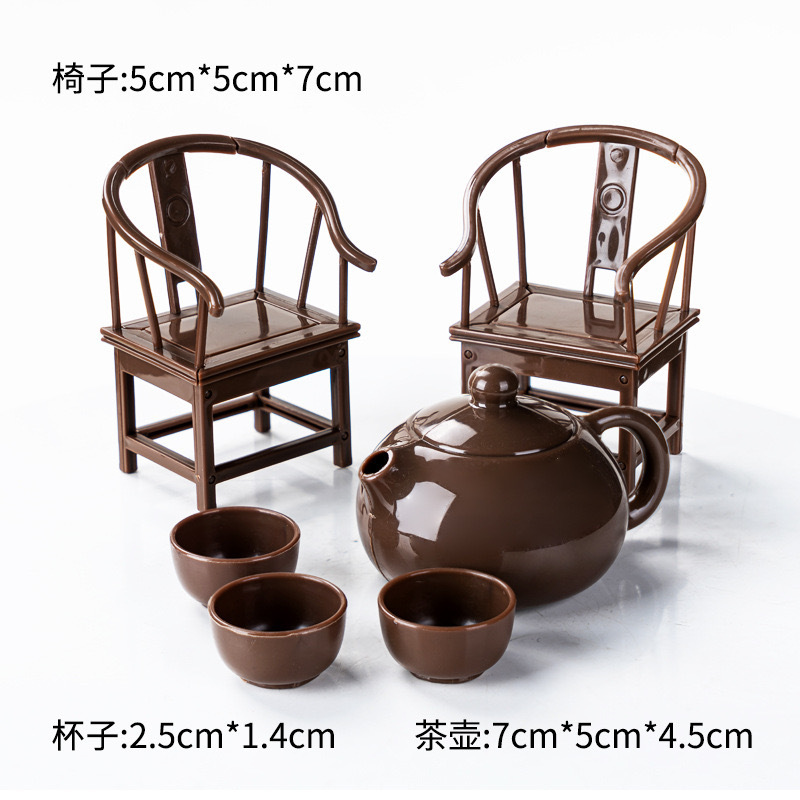 2025新中式太师椅茶杯茶壶摆件 折塔装饰塑料茶具|undefined