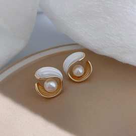 S925银针法式复古珍珠耳钉女星空流沙设计气质义乌耳饰品批发