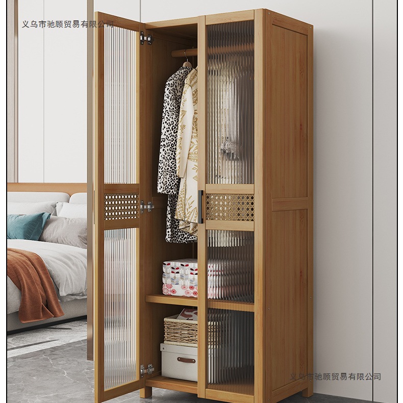 Wardrobe for Rental Room, Simple, Sturdy, Economical, Durable Bamboo Dormitory Storage Assembly, Home Bedroom Hanging Wardrobe