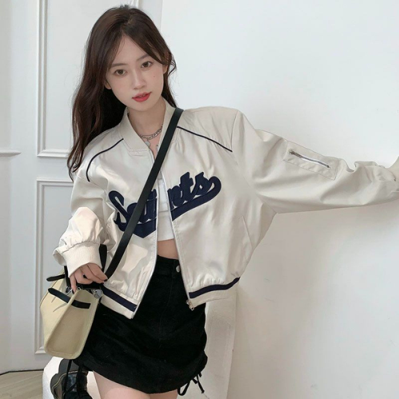 美式辣妹棒球服女秋季2025新款宽松短款设计感盐系长袖夹克外套潮|undefined