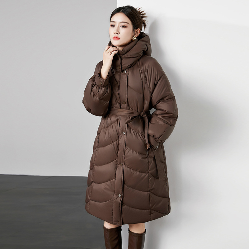 Long down Jacket, Slimming Look Autumn and Winter New Fashion Hooded Loose Thickeneded Warm Belt White Duck down Jacket Long down Jacket, Slimming Look Autumn and Winter New Fashion Hooded Loose Thickeneded Warm Belt White Duck down Jacket