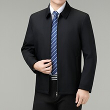 专柜高档桑蚕丝夹克男春秋季中老年薄款休闲翻领茄克商务行政外套