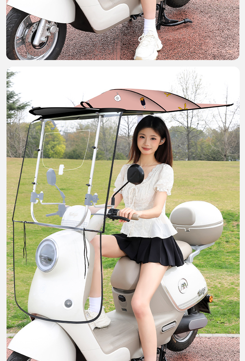 Foldable quick-release electric vehicle rain canopy, sunshade, rain cover for electric motorcycles, rainproof, waterproof, windproof, and widened