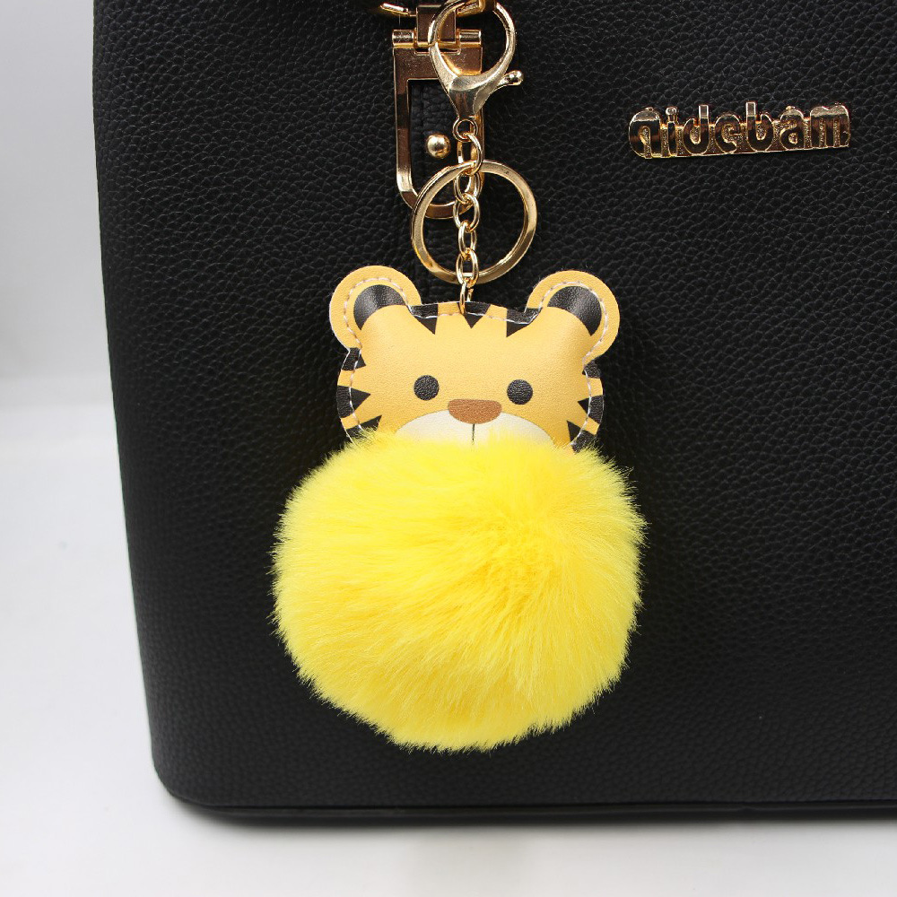 Cartoon Tiger Imitation Rex Rabbit Fur Ball Keychain Car Car Zodiac Tiger Plush Pendant Accessories display picture 12