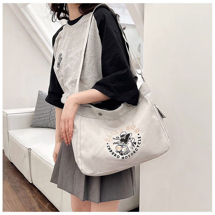 Wholesale large-capacity casual commuting women's single-shoulder bags, Korean-style trendy and fashionable handbags, LOGO printed canvas bags undefined