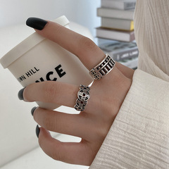 日韓ins個性創意復古發財如意算盤食指戒復古做舊五帝錢幣戒指女