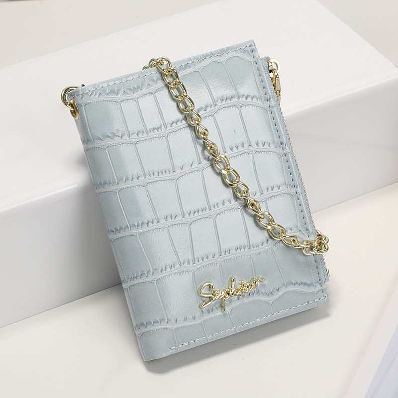 Cartera de mujer con estampado de cocodrilo, bolso multifuncional de tarjeta PU plegable, cadena de mano, bolso de cambio ligero, corto y de alta calidad.