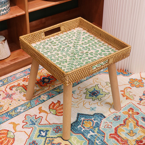 Nordic-style handmade wicker shell bay window coffee table square sofa small side table Japanese tatami small round table outdoor dining table