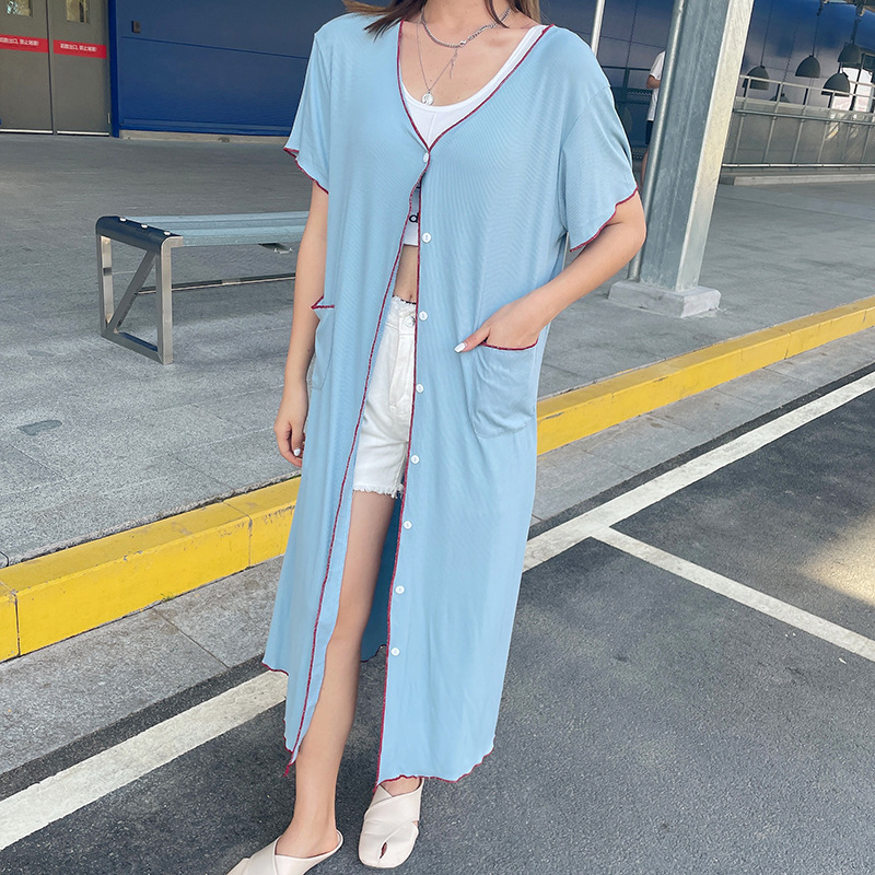 Summer thin sweater women's cardigan extended loose modal sun protection coat outer wear short sleeve shawl top Summer thin sweater women's cardigan extended loose modal sun protection coat outer wear short sleeve shawl top