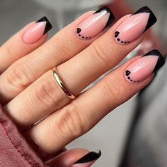 歐美穿戴甲甲片簡約反法式黑色愛心指甲可拆卸甲片裸色美甲指甲片