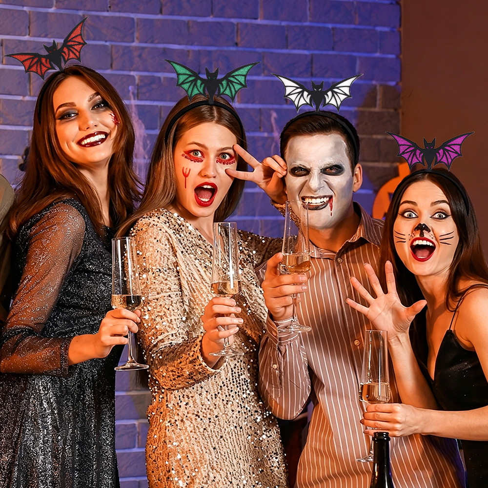 Amazon Halloween murciélago personalidad extraña ala polvo brillante cabeza bandero fantasma fiesta de maquillaje decoración perno de cabeza