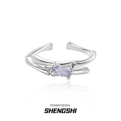 Korean-style Instagram-worthy niche-design bamboo-inlaid purple zircon minimalist-look chic open-ring with playful details&mdash;perfect for women