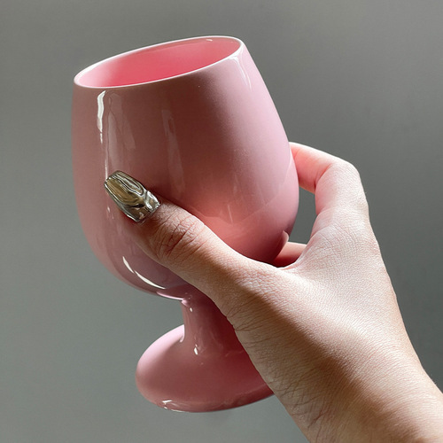 Korean ins style original solid color ceramic red wine glass home wine glass particularly beautiful tall glass