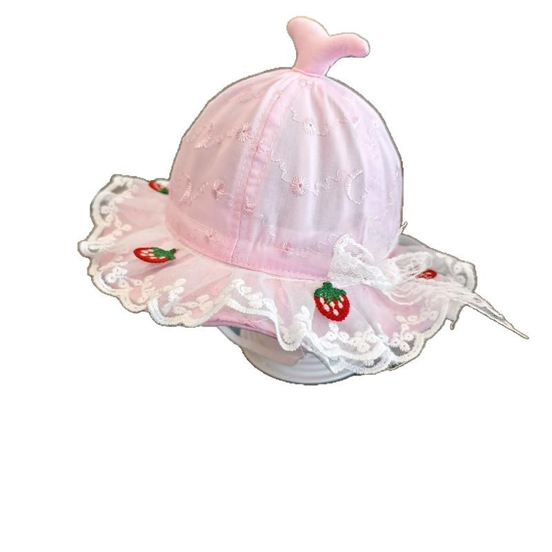Bebé sombrero de sol nuevo primavera y verano delgado encaje princesa sombrero de sol bebés pequeños bonitos sombreros de fresa