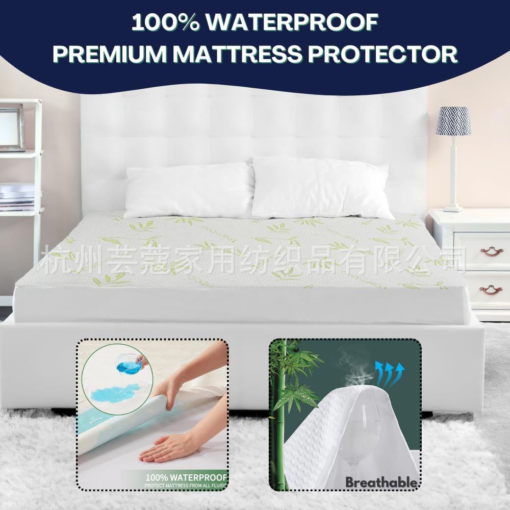 Amazon transfronterizo fibra de bambú impermeable cama gaza transpirable sin ruido con cremallera bolsa de cama colchón cubierta protectora cama cubierta