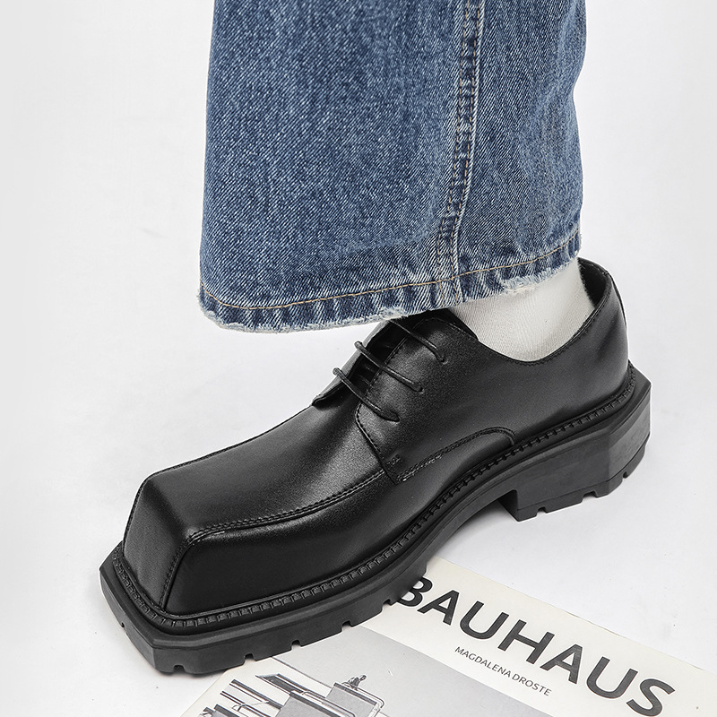 Retro Women's Leather Square Toe Shoes With Thick Platform Sole_voghion.com