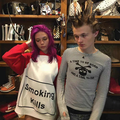 European and American Instagram plaid long-sleeved crew neck print hoodie with hood vintage high street striped long-sleeved print T-shirt