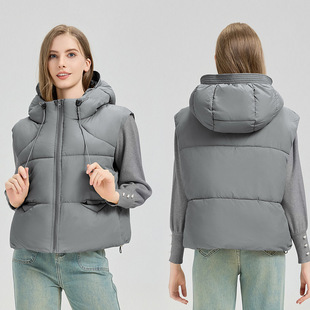 Puff Cotton Vest for Women 2025 Autumn and Winter New Hooded Short down Cotton Vest Cotton Vest Outer Wear