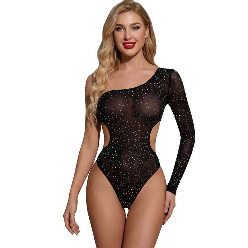European and American Cross-Border Hot-Selling Transparent Hollow-Out Mesh Bodysuit Sexy Rhinestone Tight-Fitting Shapewear Lingerie for Women European and American Cross-Border Hot-Selling Transparent Hollow-Out Mesh Bodysuit Sexy Rhinestone Tight-Fitting Shapewear Lingerie for Women