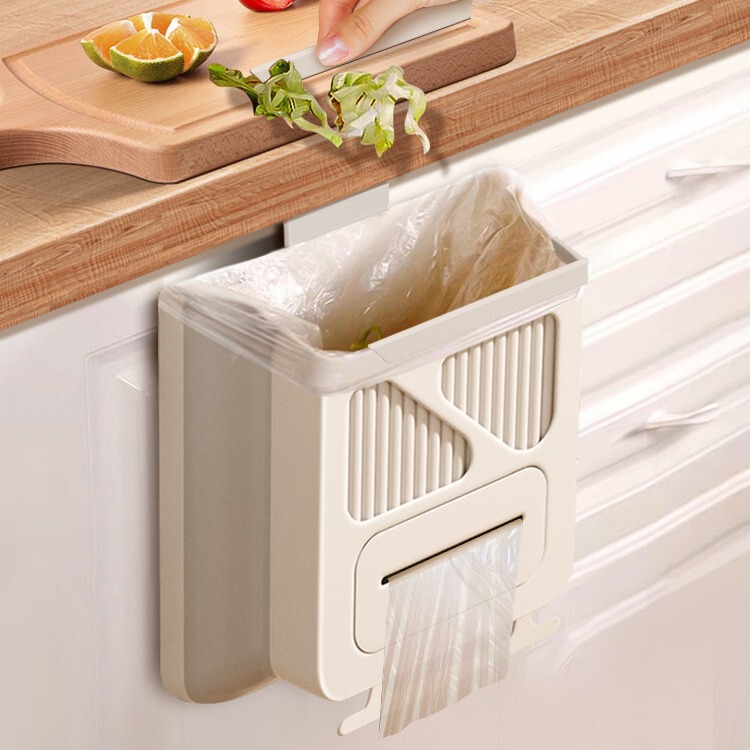 Foldable Wall-Mounted Kitchen Trash Can, No-Bend Multifunctional Large Household Cabinet Door Storage Bin