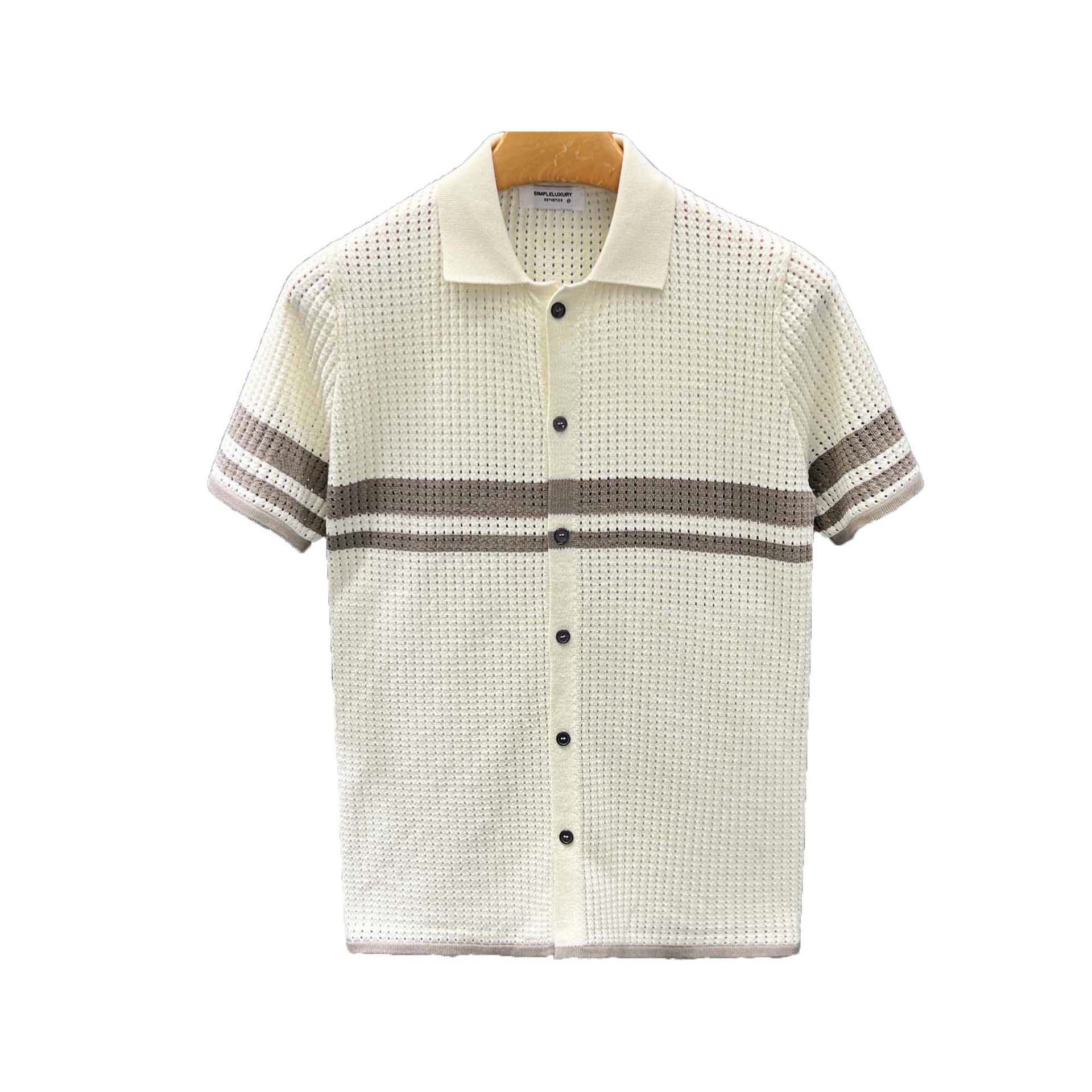 Polo camiseta de punto camiseta de manga corta hombre cardigán agujero rayas viejas camisetas casuales de verano fábrica transfronteriza mayorista