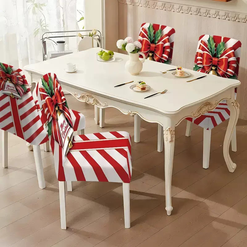 新品圣诞节庆祝座椅套节日丝带蝴蝶结装饰凳子套高弹力防尘套批发