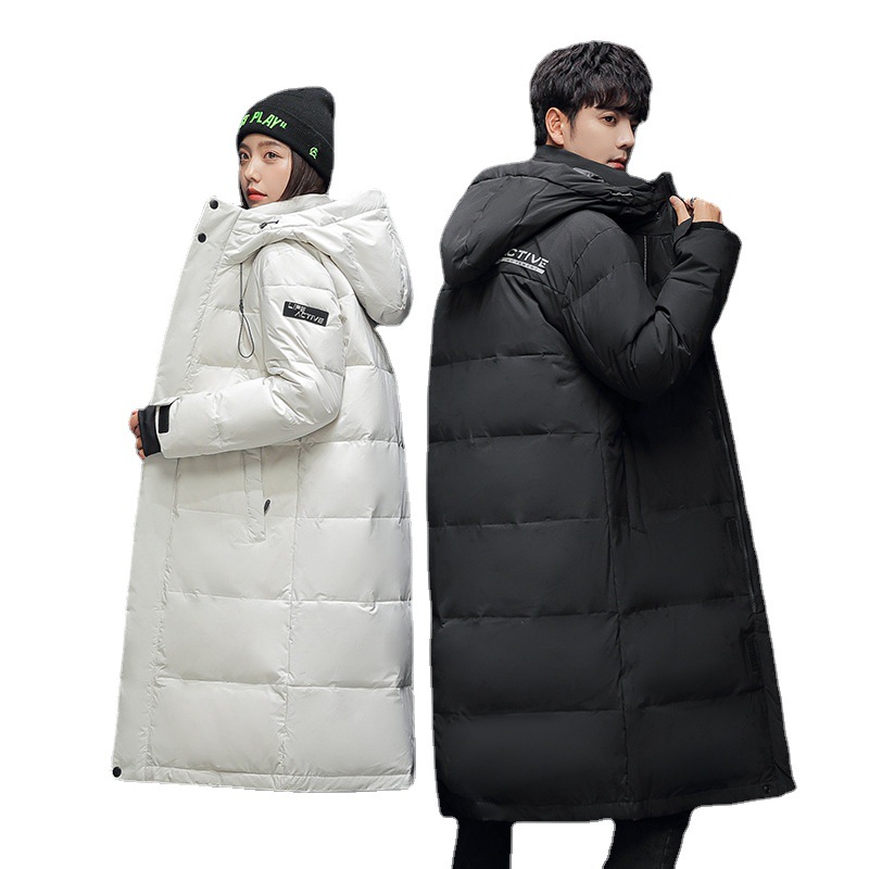 Invierno de los hombres abajo chaqueta juventud larga cubierta de la rodilla pato blanco abajo espesado abrigo moda pareja caliente ropa de trabajo abrigo