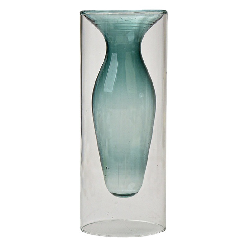 Nórdico creativo color vidrio pequeño florero doble transparente florero restaurante escritorio aromaterapia botella decoración flor hidropónica