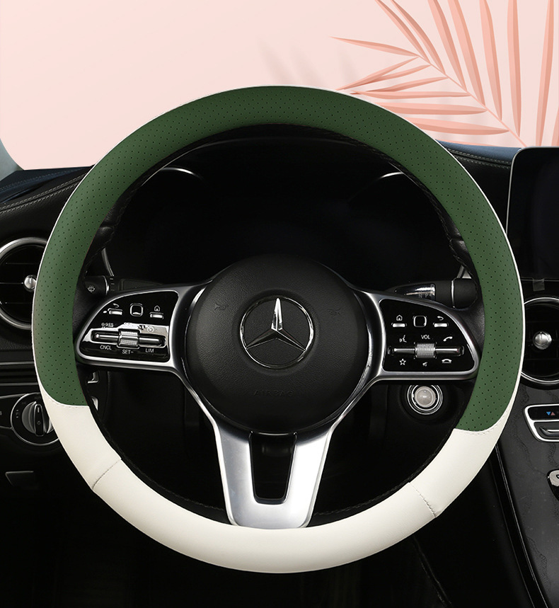 Steering wheel cover car four seasons general nappa leather perforated non-slip sweat-absorbent D-type ultra-thin handle cover Amazon cross-border