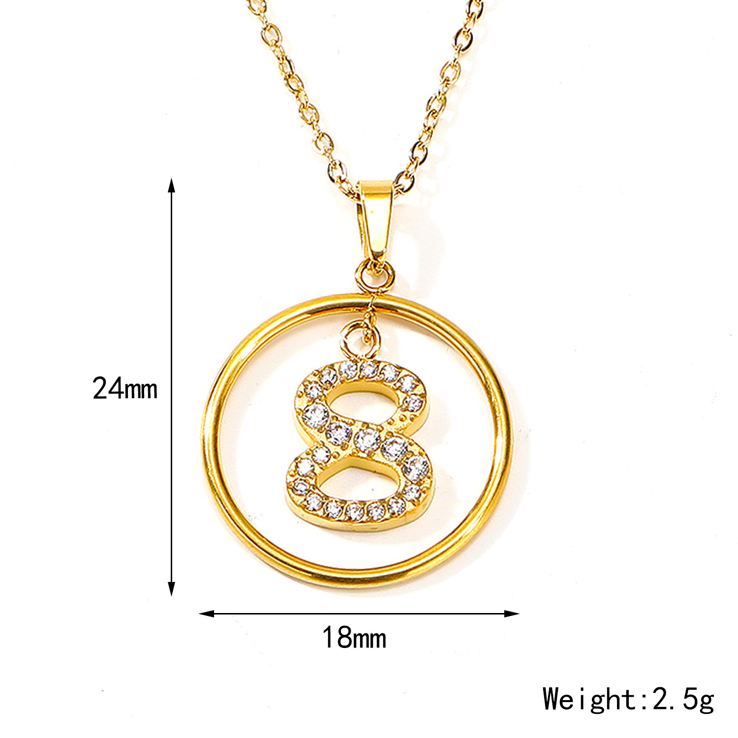 Titanium Steel Simple Style Diamond Number Pendant Necklace display picture 1