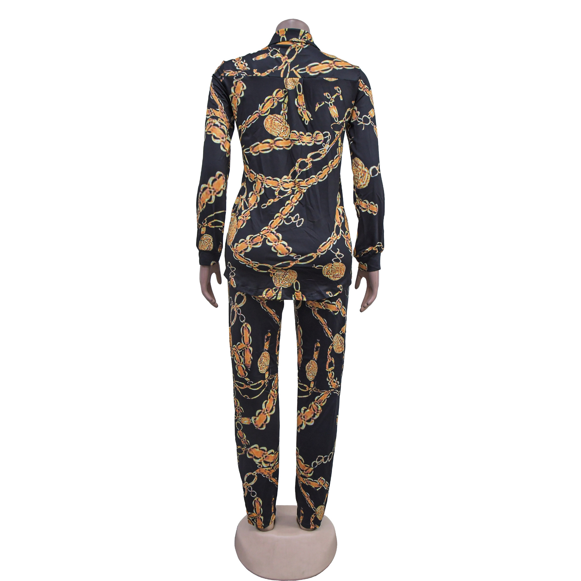 Women's Pant Set With Long Sleeved Collared Jacket And Trousers_voghion.com