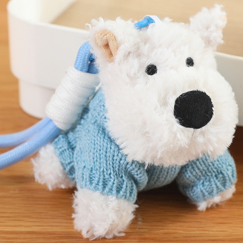 Cute niña garabateado perro West Highland puppy peluche mini muñeca regalo bolsas colgantes al por mayor