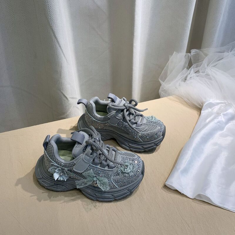 女童运动鞋2025秋季新款低帮花朵水晶休闲系女孩子时尚百搭老爹鞋|undefined