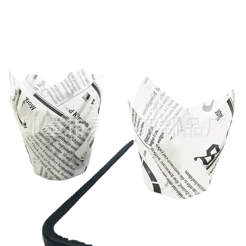 Blanco periódico Tulip muffin pastel para hornear taza de papel Taza resistente a altas temperaturas taza a prueba de aceite titular de papel de la torta