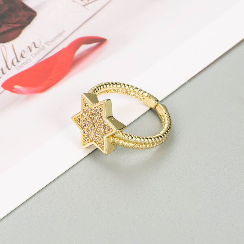 Fashion Copper Micro-inlaid Zircon Seahorse Star Shape Ring display picture 6