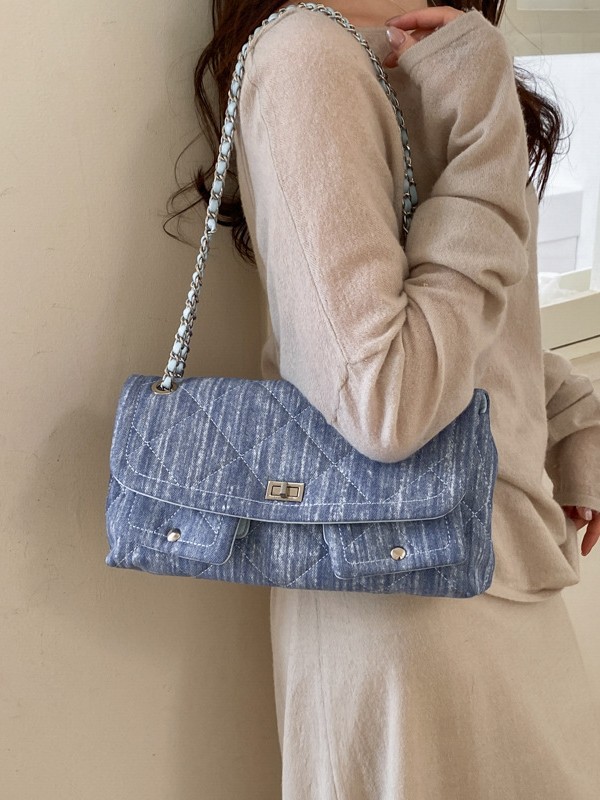 2026 nueva cadena de rango bolso azul vaquero de hombro de viaje de moda alta capacidad versátil mochila