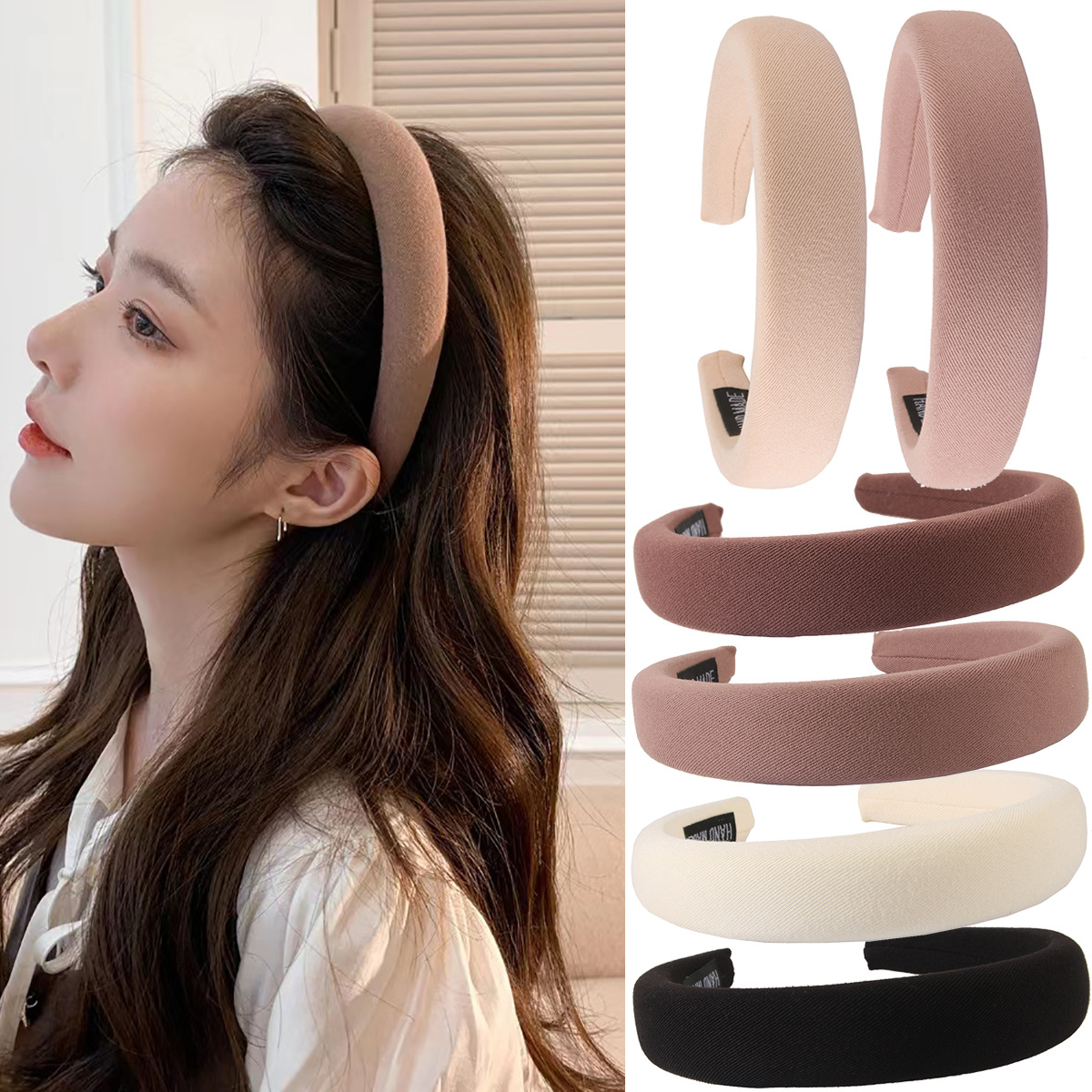 South Korea Summer Handmade Fabric Hair Hoops Thickened Sponge Commuter Women's Hair Accessories Simple Head Top High Head Hoops Wholesale