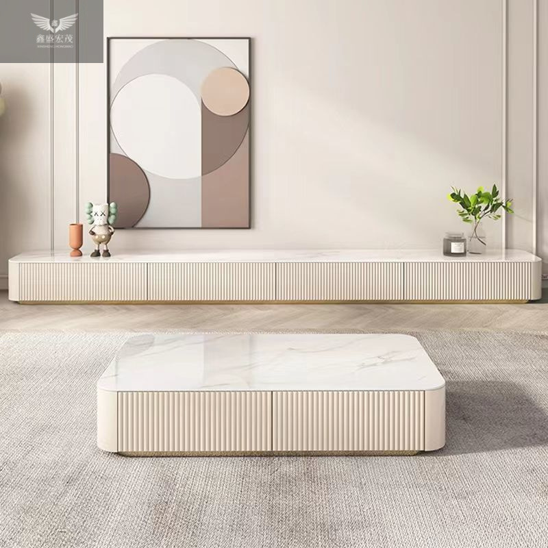 Nórdico de roca lujoso moderno simple alargado gabinete de televisión mesa de té combinación de suelo crema estilo italiano gran casa