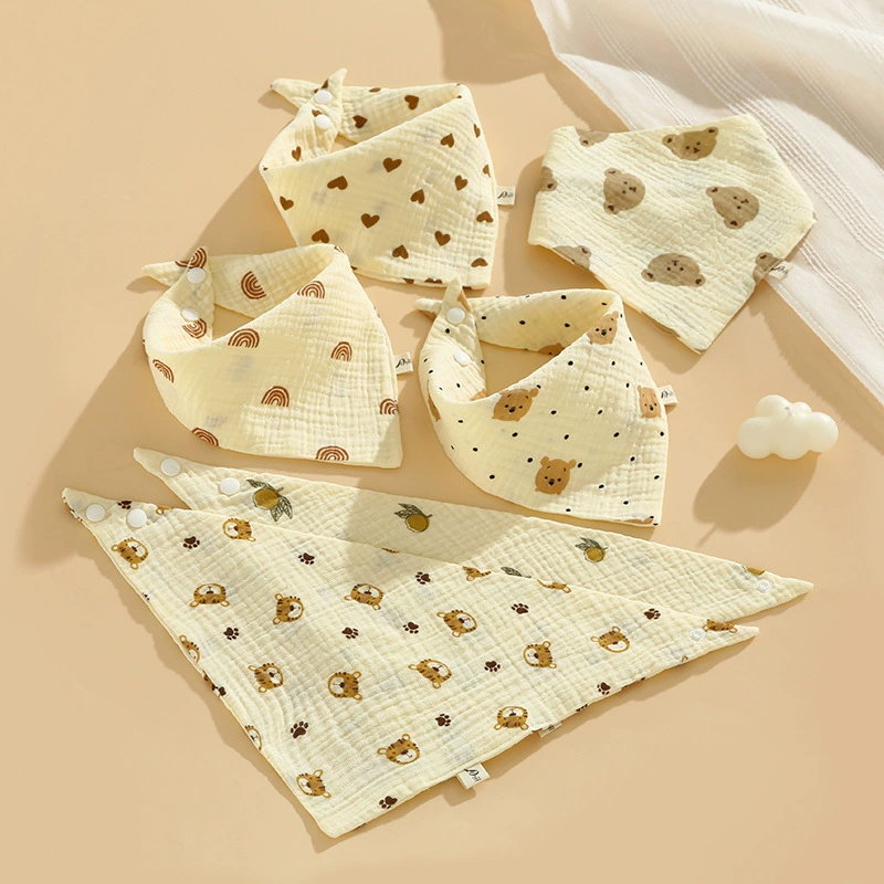 Детский четырехслойный треугольный полотенец-салфетка из крепа, детский нагрудник из чистого хлопка класса А, полностью хлопковый марлевый нагрудник от проливания, полотенце для слюнявчинки.