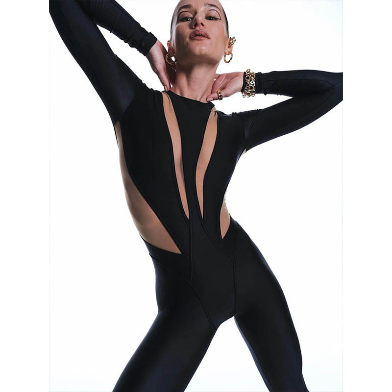 Cross-Border Hot-Selling European and American Clothing Round Neck Long-Sleeved Splicing Color Long Jumpsuit Tight-Fitting High-Elastic Jumpsuit Sexy Cross-Border Hot-Selling European and American Clothing Round Neck Long-Sleeved Splicing Color Long Jumpsuit Tight-Fitting High-Elastic Jumpsuit Sexy