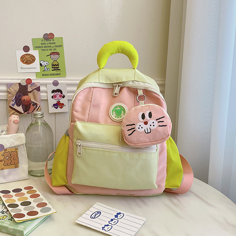 Mochila de jardín de infantes coreana, mochila pequeña para niños y niñas, 3-6 años, 9 mochilas para bebés, mochila de color de contraste de dopamina