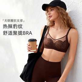 豹纹薄款内衣女士大胸显小软支撑聚拢上托提拉无痕内衣美背文胸女