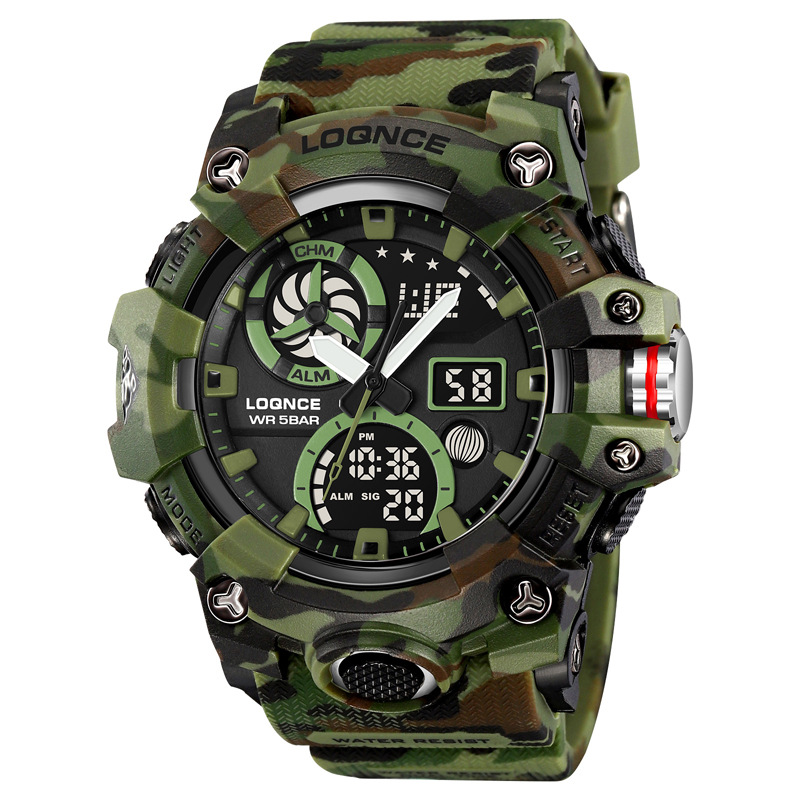 LOQNCE nuevo 98005 moda camuflaje multifuncional nocturna deportivo cronógrafo electrónico impermeable para hombres se puede enviar