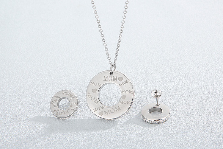 European and American Heart Necklace Semicircle Earrings Electroplating Rhinestone Stainless Steel J