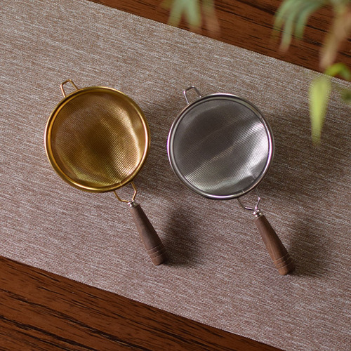 Stainless steel tea drain tea net tea filter creative walnut handle Japanese tea filter Kung Fu tea set accessories wholesale